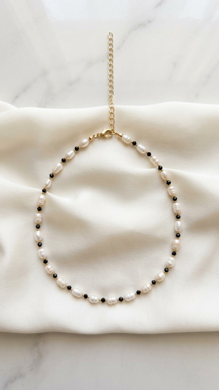 שרשרת פנינה קריסטל שחור - תמונה 2